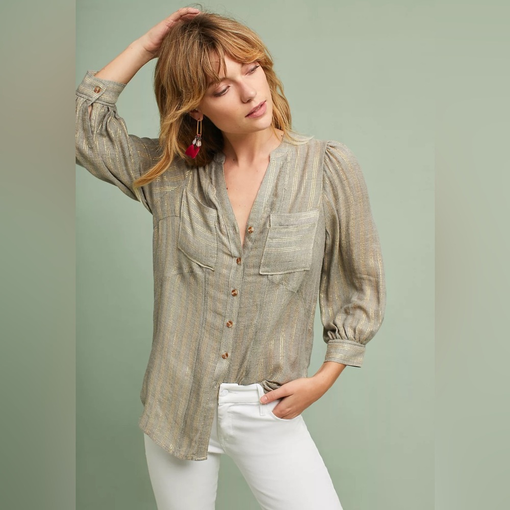 Gave Away As A Bonus Gift!  Anthropologie Gray Striped Button-Down Shirt